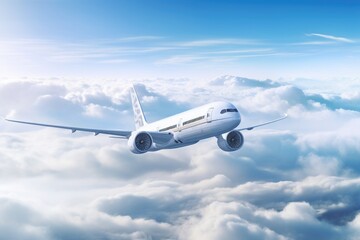 Canvas Print - A stunning image of an airplane soaring through the clouds. Perfect for travel and transportation concepts