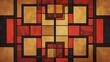 A symmetrical arrangement of interwoven squares and rectangles, bathed in warm, inviting flat colors, exuding a sense of order and balance.