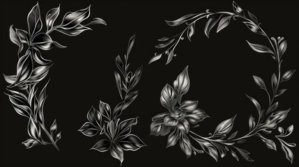 Poster - Simple black and white drawing of flowers and leaves. Suitable for various design projects