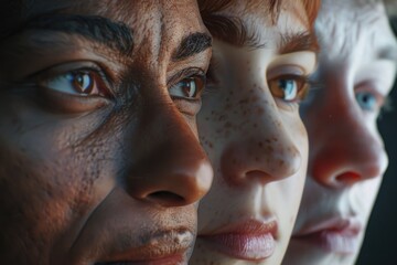 Canvas Print - Close-up shot of two people with freckles on their faces, suitable for beauty or skincare concepts