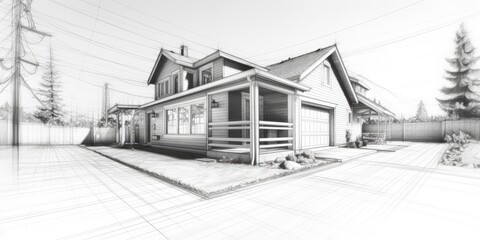 Aufkleber - Detailed drawing of a house with a porch. Suitable for architectural projects
