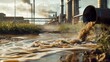© HanThar Fusion - Environmental damage concept, Industry and factory discharging brown murky wastewater through the pipe into wild river