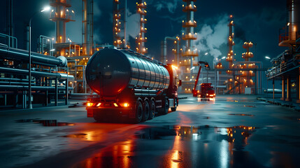 Wall Mural - Transportation of oil and natural gas by truck in Oil Refinery factory and petrochemical plant