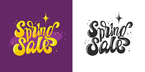 Wall Mural - Spring Sale. Hand drawn lettering magic style for leaflet, card, banner, posters, post social media. Vector files