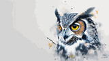 Fototapeta  - An owl with yellow eyes is painted in watercolor