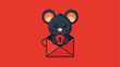 Flat logo of chibi mouse isolated on a red lucky en