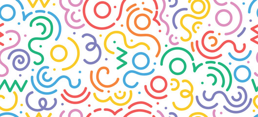 fun colorful line doodle seamless pattern. creative minimalist style art background for children or 