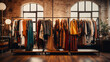 Fashion Clothes in a Trendy Luxury Boutique