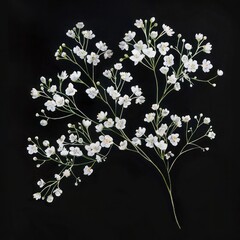 watercolor, gypsophila flowers isolated on black background