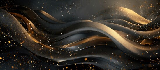 Poster - A dark golden and black abstract background featuring a mesmerizing wavy design. The interplay of black and gold creates a dynamic and vibrant visual experience.