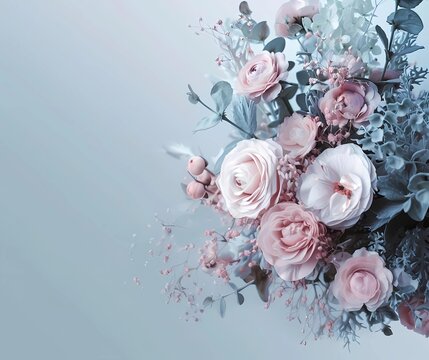 Luxury background design with realistic bouquet leaves. Easy template for banner, premium invitation, luxury voucher, prestigious gift certificate. Beauty Concept. Bridal bouquet.