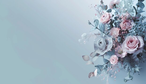 Luxury background design with realistic bouquet leaves. Easy template for banner, premium invitation, luxury voucher, prestigious gift certificate. Beauty Concept. Bridal bouquet.