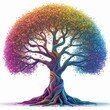 Whimsical tree with swirling patterns and rainbow colors

