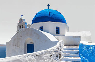 Wall Mural - Traditional church in blue and white in a Greek island, Greece. 