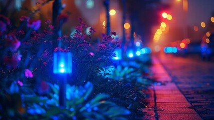 Wall Mural - Bioluminescent plants used for street lighting.