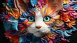 3D render Rainbow bright portrait of a cat