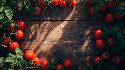 Canvas Print - a group of tomatoes on a wooden surface