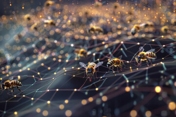 Poster - A bunch of bees are crawling on a dark surface