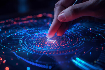Poster - A person 's finger is pointing at a circle of dots