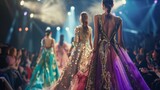 Fototapeta Uliczki - Modelle che sfilano in passerella in abiti di alta moda