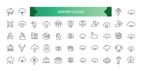 Poster - Collection of Server Cloud Data related editable stroke icons, includes data storage, cloud storage data, technology services, server.