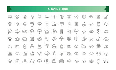 Poster - Collection of Server Cloud Data related editable stroke icons, includes data storage, cloud storage data, technology services, server.
