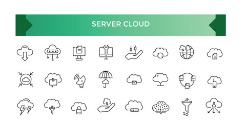 Poster - Collection of Server Cloud Data related editable stroke icons, includes data storage, cloud storage data, technology services, server.