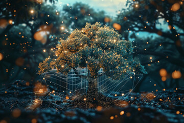 Poster - A computer generated image of a tree in a forest