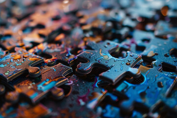 Poster - A bunch of puzzle pieces are stacked on top of each other