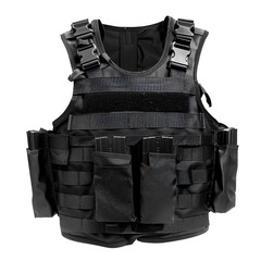 Bulletproof vest with magazine pouches isolated on transparent background