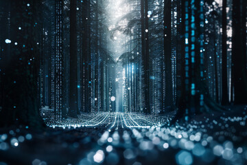 Aufkleber - A dark forest with a lot of numbers on the trees