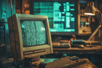 Poster - An old computer monitor displays a bunch of numbers on it