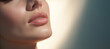 Close up of beautiful lips. Skin and plump lips with natural makeup. Part of face. Make-up concept. Banner.