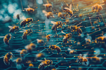 Poster - A bunch of bees are flying around a circuit board