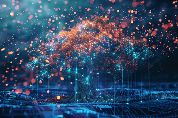 Poster - A computer generated image of a tree with a blue background