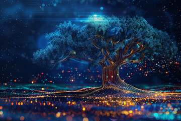 Poster - A computer generated image of a tree with blue leaves