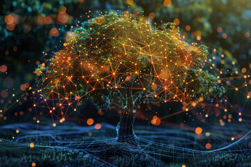 Poster - A computer generated image of a tree surrounded by lines and dots