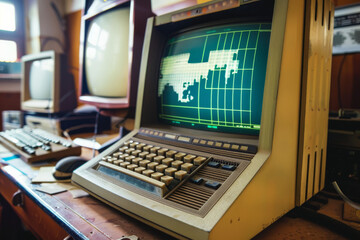 Poster - An old commodore computer sits on a desk