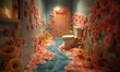 Perfumed bathroom with toilet  concept with toilet full of flowers for a good smell