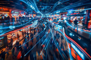 Poster - A blurry picture of people walking in a shopping mall