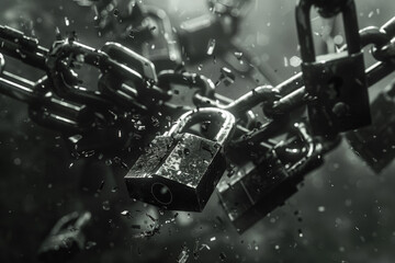 Poster - A black and white photo of a chain and padlock