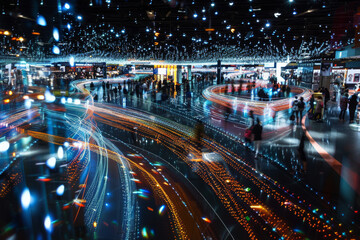 Poster - A long exposure photo of people walking in a building