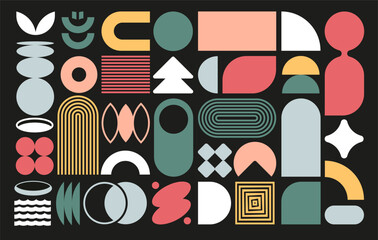 Poster - brutalist geometric colorful shapes circles, style primitive collection, floralpunk album covers, sy