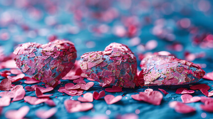 Wall Mural - Sweet Valentines Day Concept, Close-Up of Pink Hearts, Romantic Decoration, Bright and Colorful Candy Background