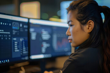 Poster - A woman is looking at a computer screen