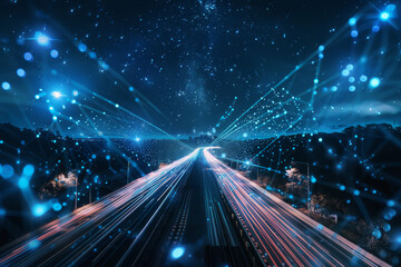 Poster - A highway with a lot of lights on it