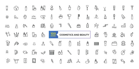 Cosmetic properties line icons. Vector illustration. Skin care line icons set. outline icons related to beauty and spa.