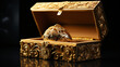 Gold jewelry box with a gold necklace in the jewellery box.
