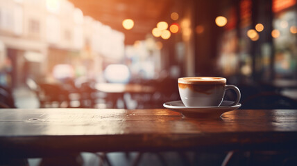 Sticker - A cup of hot coffee on the table in a cafe