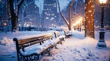 Benches In A City Park Under A Layer Of Snow  16